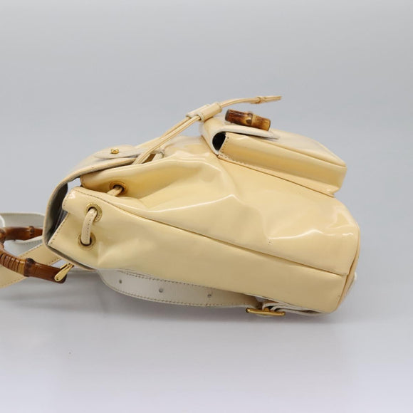 GUCCI Bamboo Backpack Patent leather Beige Gold 003 2058 0030 Auth nb115