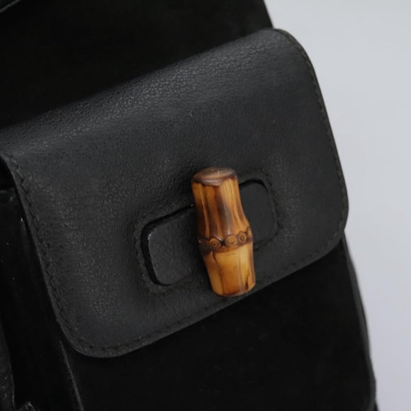 GUCCI Bamboo Backpack Suede Leather Black Gold 003 58 0016 Auth nb144