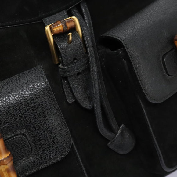 GUCCI Bamboo Backpack Suede Leather Black Gold 003 58 0016 Auth nb144