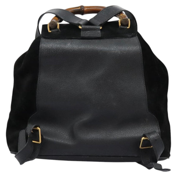 GUCCI Bamboo Backpack Suede Leather Black Gold 003 58 0016 Auth nb144