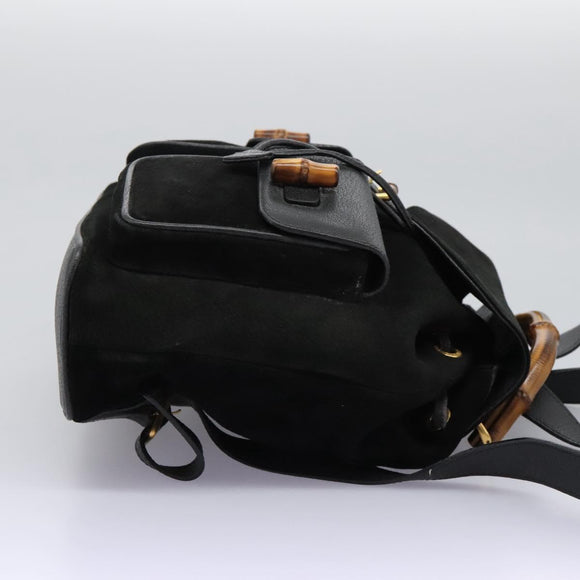 GUCCI Bamboo Backpack Suede Leather Black Gold 003 58 0016 Auth nb144