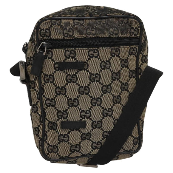 GUCCI GG Canvas Shoulder Bag Beige Black 018 1619 Auth nb171