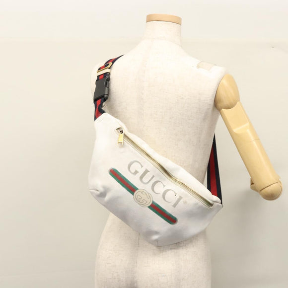 GUCCI Sherry Line Shoulder Bag Leather White Red Navy 493869 Auth nb189