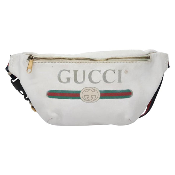 GUCCI Sherry Line Shoulder Bag Leather White Red Navy 493869 Auth nb189