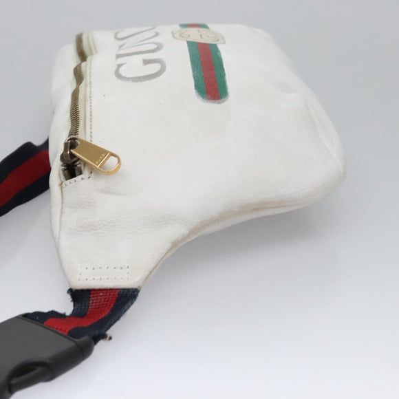 GUCCI Sherry Line Shoulder Bag Leather White Red Navy 493869 Auth nb189