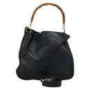 GUCCI Bamboo Hand Bag Leather 2way Black Gold 001 1014 1577 0 Auth nb190-1