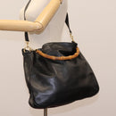 GUCCI Bamboo Hand Bag Leather 2way Black Gold 001 1014 1577 0 Auth nb190-22