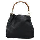 GUCCI Bamboo Hand Bag Leather 2way Black Gold 001 1014 1577 0 Auth nb190-13