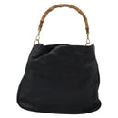 GUCCI Bamboo Hand Bag Leather 2way Black Gold 001 1014 1577 0 Auth nb190-2