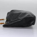 GUCCI Bamboo Hand Bag Leather 2way Black Gold 001 1014 1577 0 Auth nb190-3