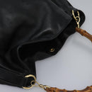GUCCI Bamboo Hand Bag Leather 2way Black Gold 001 1014 1577 0 Auth nb190-6