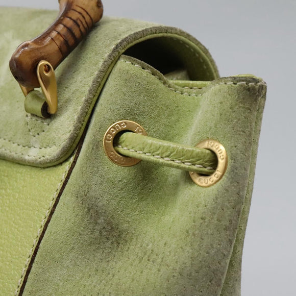 GUCCI Bamboo Backpack Suede Leather Green Gold 003 1956 0030 Auth nb201