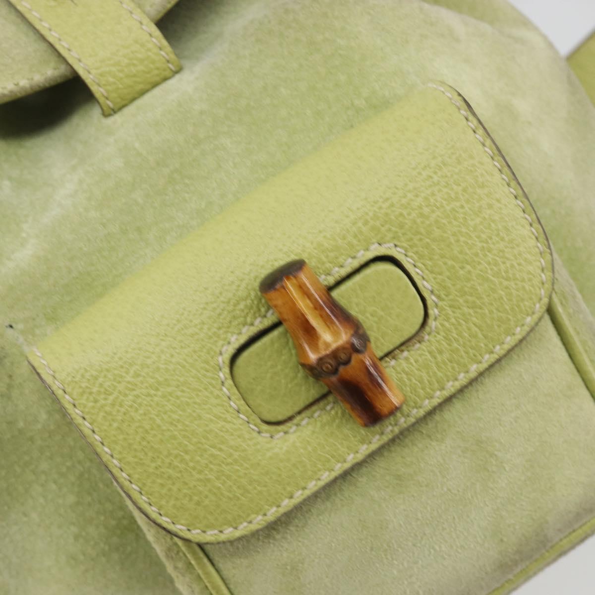 GUCCI Bamboo Backpack Suede Leather Green Gold 003 1956 0030 Auth nb201 GUCCI Bamboo Backpack Suede Leather Green Gold 003 1956 0030  main image 2