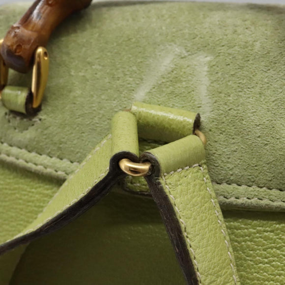 GUCCI Bamboo Backpack Suede Leather Green Gold 003 1956 0030 Auth nb201