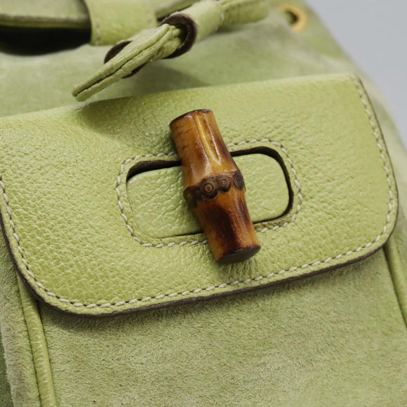 GUCCI Bamboo Backpack Suede Leather Green Gold 003 1956 0030 Auth nb201
