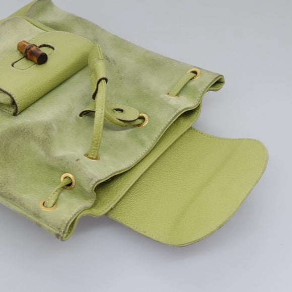 GUCCI Bamboo Backpack Suede Leather Green Gold 003 1956 0030 Auth nb201