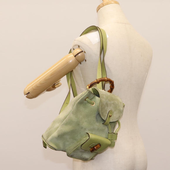 GUCCI Bamboo Backpack Suede Leather Green Gold 003 1956 0030 Auth nb201