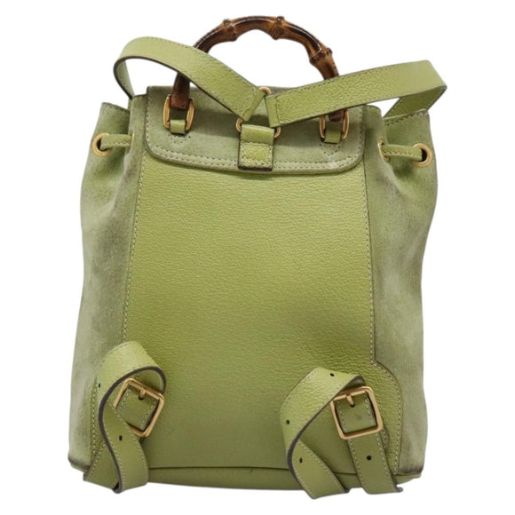 GUCCI Bamboo Backpack Suede Leather Green Gold 003 1956 0030 Auth nb201