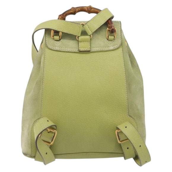 GUCCI Bamboo Backpack Suede Leather Green Gold 003 1956 0030 Auth nb201