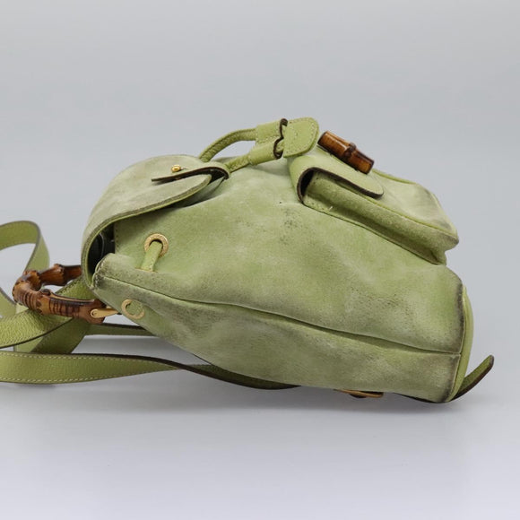 GUCCI Bamboo Backpack Suede Leather Green Gold 003 1956 0030 Auth nb201