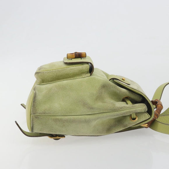 GUCCI Bamboo Backpack Suede Leather Green Gold 003 1956 0030 Auth nb201