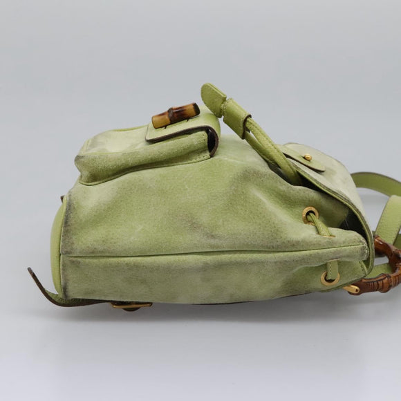 GUCCI Bamboo Backpack Suede Leather Green Gold 003 1956 0030 Auth nb201