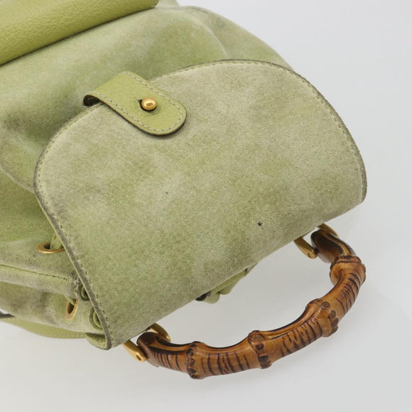 GUCCI Bamboo Backpack Suede Leather Green Gold 003 1956 0030 Auth nb201