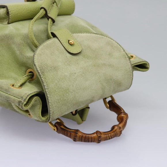 GUCCI Bamboo Backpack Suede Leather Green Gold 003 1956 0030 Auth nb201