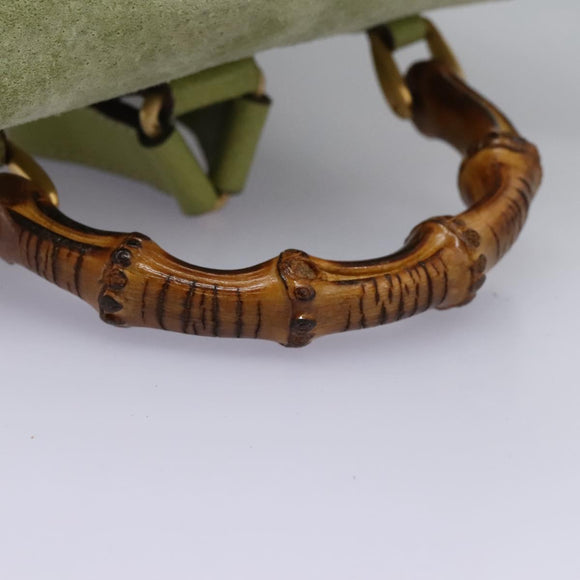 GUCCI Bamboo Backpack Suede Leather Green Gold 003 1956 0030 Auth nb201