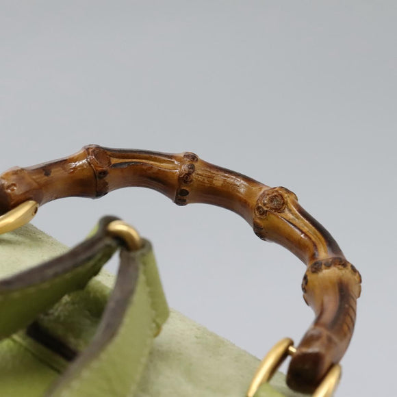 GUCCI Bamboo Backpack Suede Leather Green Gold 003 1956 0030 Auth nb201