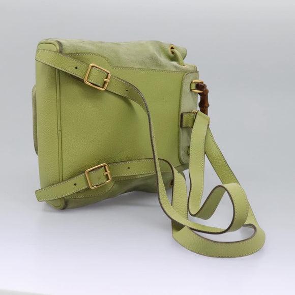 GUCCI Bamboo Backpack Suede Leather Green Gold 003 1956 0030 Auth nb201