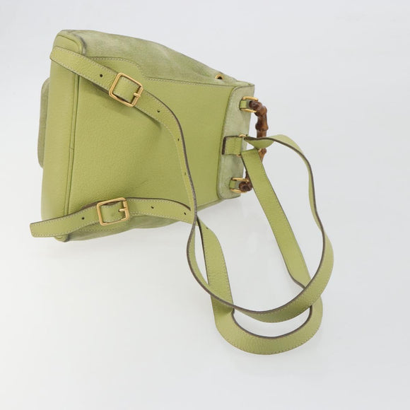 GUCCI Bamboo Backpack Suede Leather Green Gold 003 1956 0030 Auth nb201