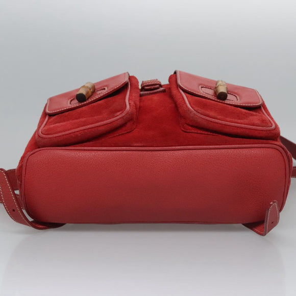 GUCCI Bamboo Rucksack Wildleder Rot Gold 003 2058 0016 Auth nb202