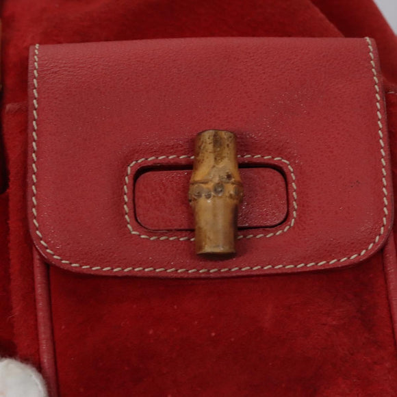 GUCCI Bamboo Rucksack Wildleder Rot Gold 003 2058 0016 Auth nb202