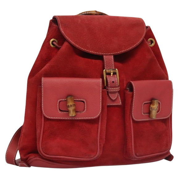 GUCCI Bamboo Rucksack Wildleder Rot Gold 003 2058 0016 Auth nb202
