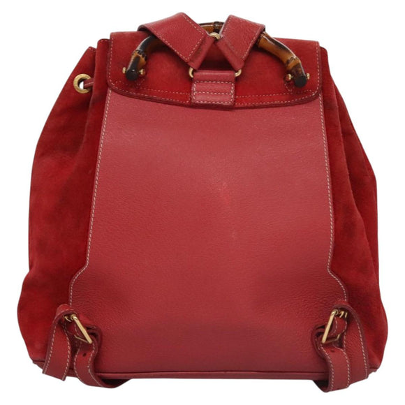 GUCCI Bamboo Rucksack Wildleder Rot Gold 003 2058 0016 Auth nb202