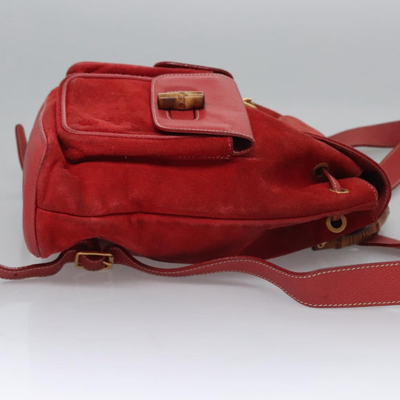 GUCCI Bamboo Rucksack Wildleder Rot Gold 003 2058 0016 Auth nb202