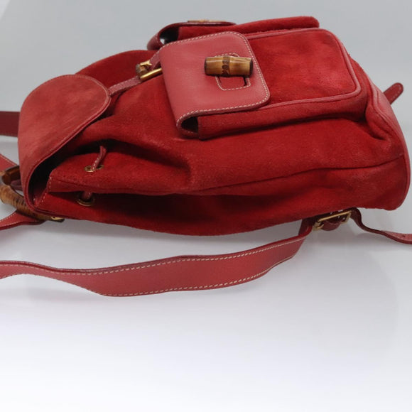 GUCCI Bamboo Rucksack Wildleder Rot Gold 003 2058 0016 Auth nb202