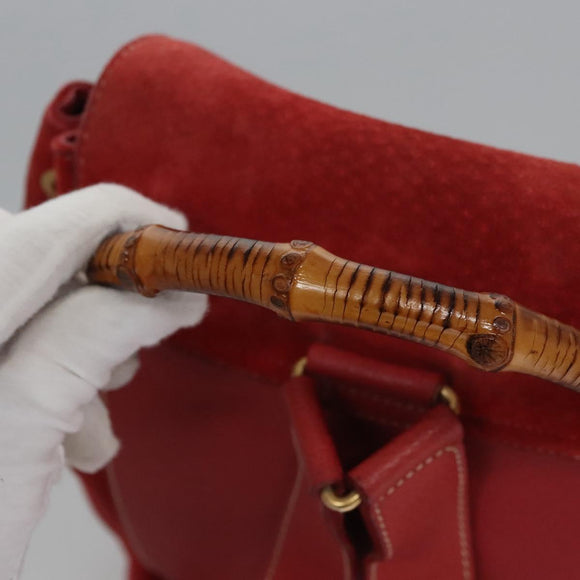 GUCCI Bamboo Rucksack Wildleder Rot Gold 003 2058 0016 Auth nb202