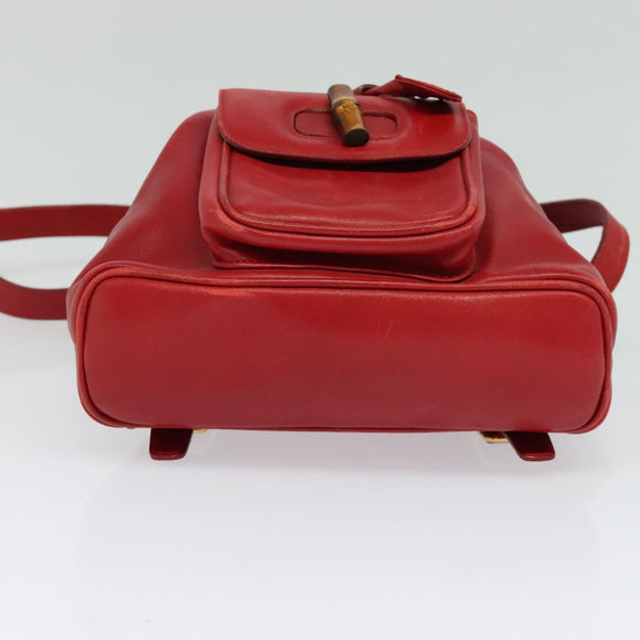 GUCCI Bamboo Backpack Leather Red Gold 003 3444 0030 Auth nb203
