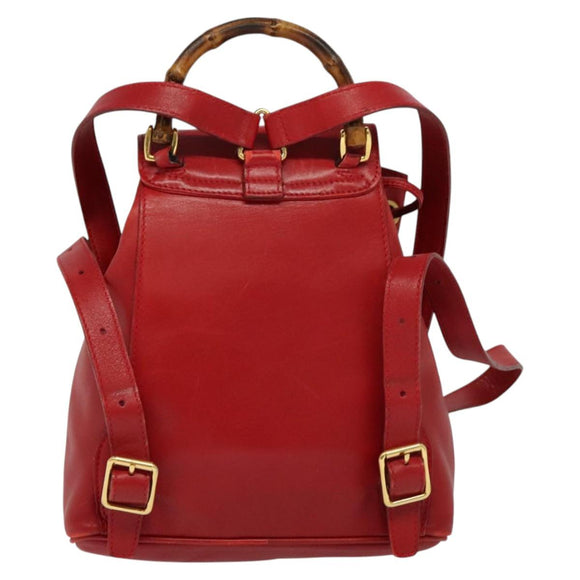GUCCI Bamboo Backpack Leather Red Gold 003 3444 0030 Auth nb203