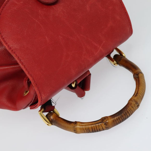 GUCCI Bamboo Backpack Leather Red Gold 003 3444 0030 Auth nb203