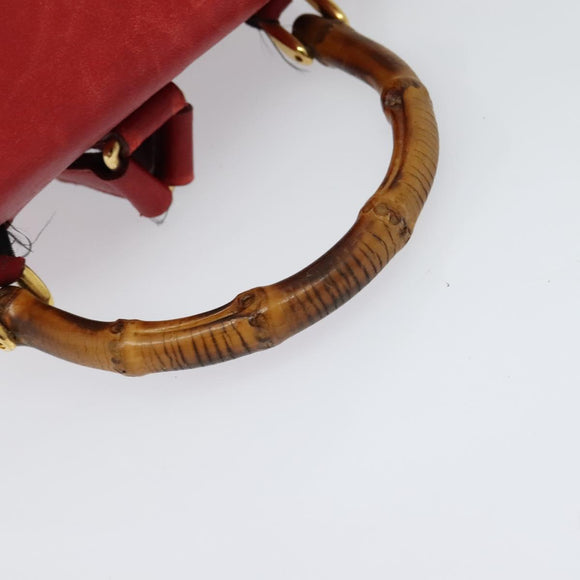 GUCCI Bamboo Backpack Leather Red Gold 003 3444 0030 Auth nb203