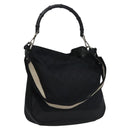 GUCCI GG Canvas Sherry Line Tote Bag Bamboo 2way Black Silver gold Auth nb227-1