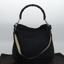 GUCCI GG Canvas Sherry Line Tote Bag Bamboo 2way Black Silver gold Auth nb227-23