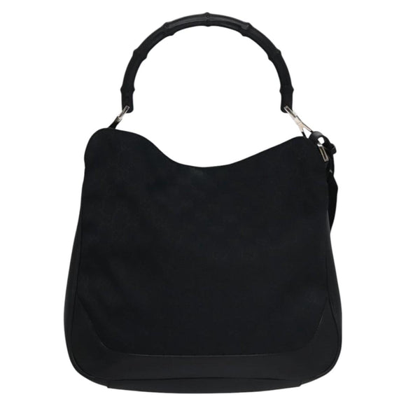 GUCCI GG Canvas Sherry Line Tote Bag Bamboo 2way Black Silver gold Auth nb227