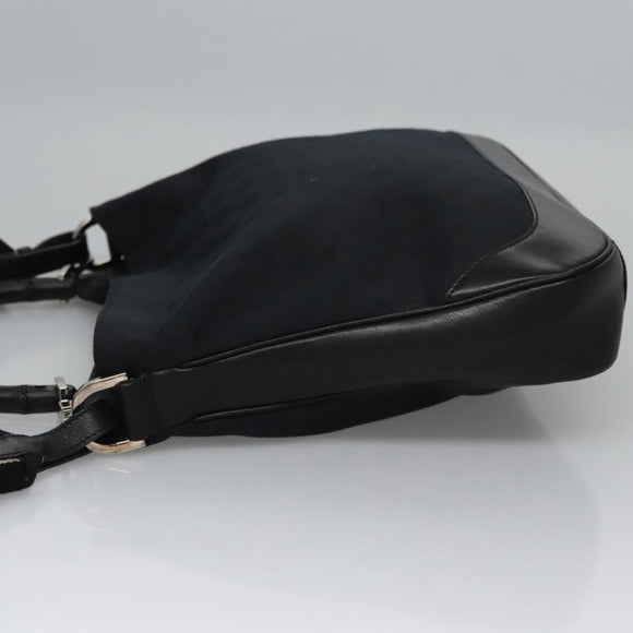 GUCCI GG Canvas Sherry Line Tote Bag Bamboo 2way Black Silver gold Auth nb227