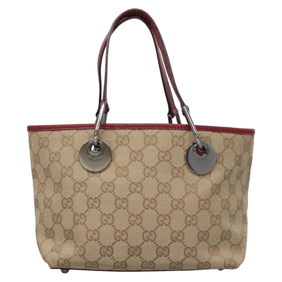 GUCCI GG Canvas Hand Bag Beige Pink gold 120844 Auth nb237