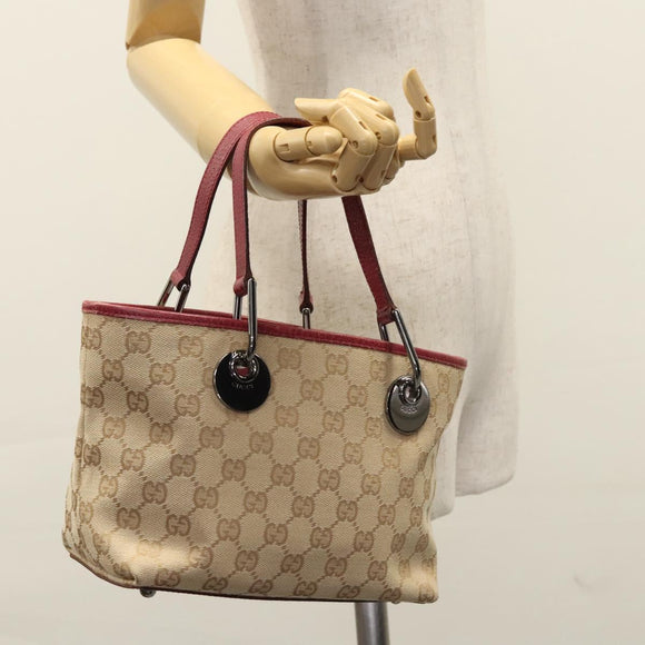 GUCCI GG Canvas Hand Bag Beige Pink gold 120844 Auth nb237