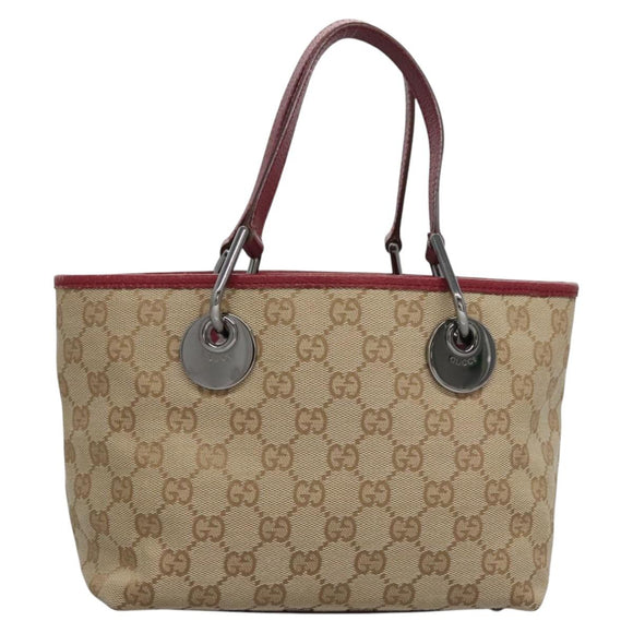 GUCCI GG Canvas Hand Bag Beige Pink gold 120844 Auth nb237